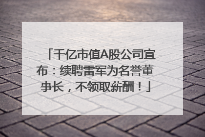 千亿市值A股公司宣布：续聘雷军为名誉董事长，不领取薪酬！
