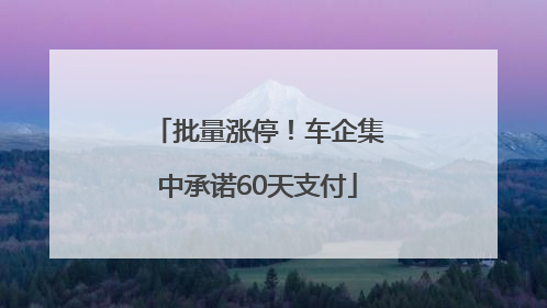 批量涨停！车企集中承诺60天支付