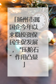 扬州市属国企今年以来稳投资保民生促发展，“压舱石”作用凸显