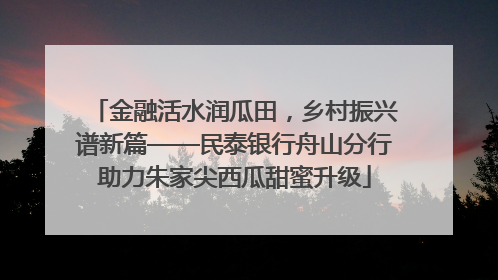 金融活水润瓜田，乡村振兴谱新篇——民泰银行舟山分行助力朱家尖西瓜甜蜜升级
